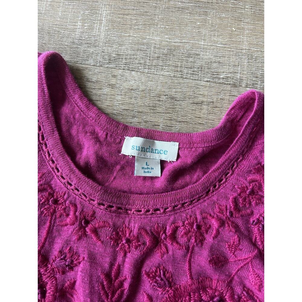 Sundance 100% Linen Tank Womens Large Purple Embroidered Sleeveless Boho Top - Picture 3 of 9